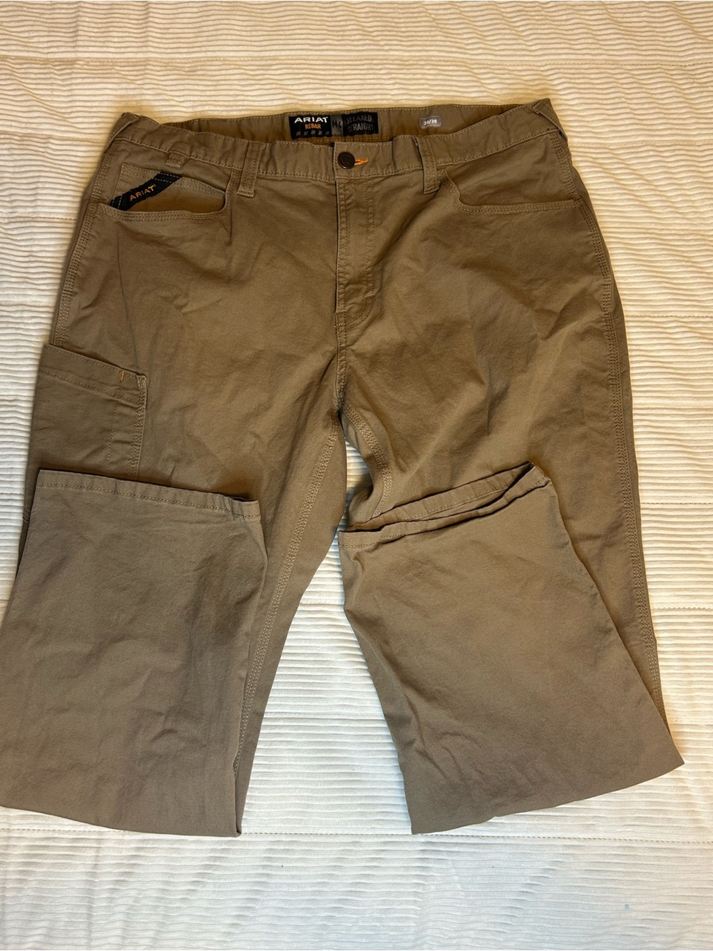 Ariat Rebar M4 Relaxed Straight Leg Work Pants Mens 38x30 Khaki Canvas Tan